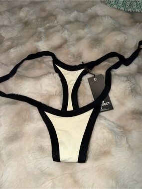 Ivory and Black Contrast Trim Cheeky Panty - Unbranded